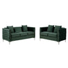 Joel Modern 2 Piece Sofa and Loveseat Living Room Set, Tufted Green Velvet By Casagear Home