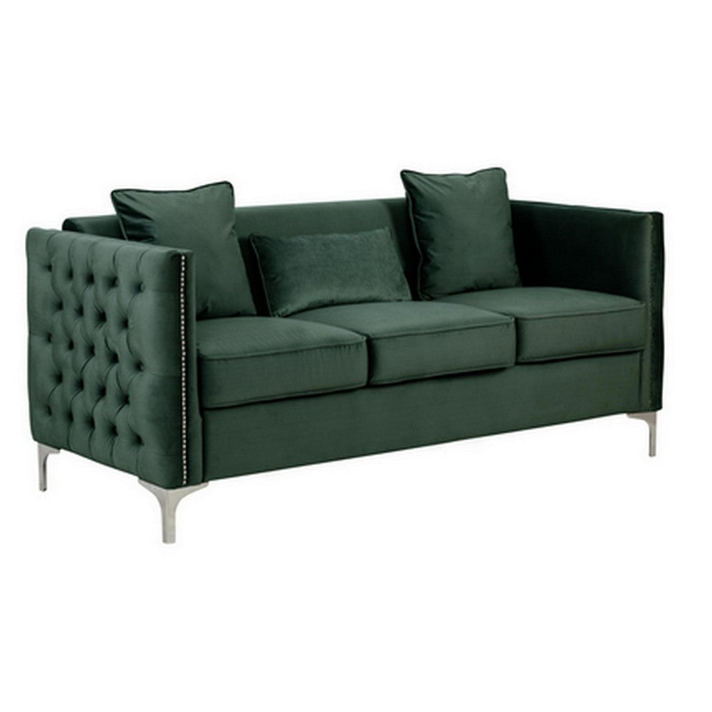 Joel Modern 2 Piece Sofa and Loveseat Living Room Set Tufted Green Velvet By Casagear Home BM293144