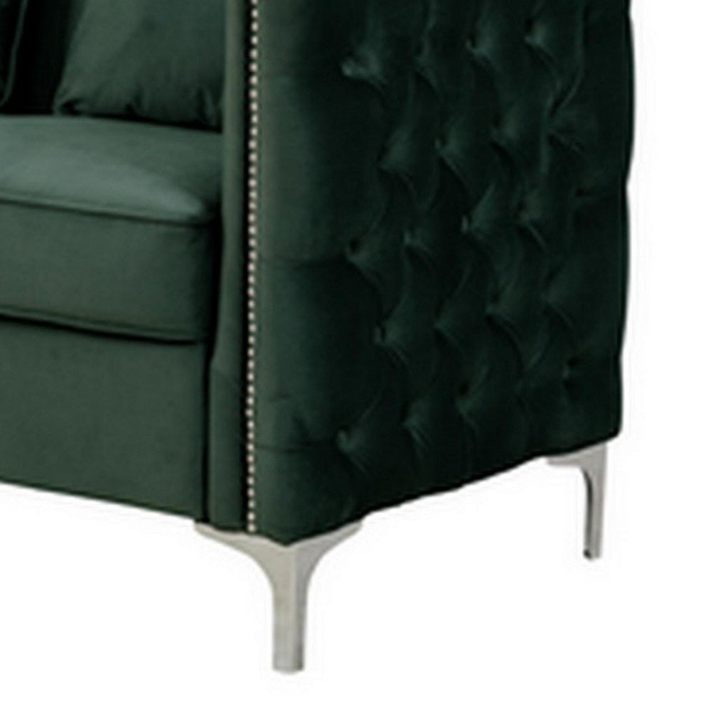 Joel Modern 2 Piece Sofa and Loveseat Living Room Set Tufted Green Velvet By Casagear Home BM293144