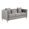 Joel 73 Inch Modern Sofa with 3 Pillows, Tufted Gray Velvet, Silver Legs By Casagear Home