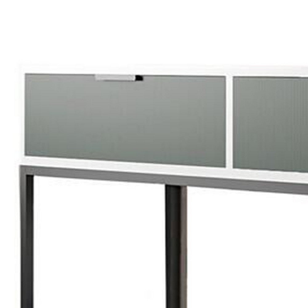 39 Inch Console Sideboard Table with Shelves and Drawer White Green By Casagear Home BM293173