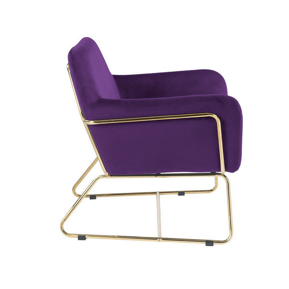 Zoey 30 Inch Modern Accent Chair with Gold Metal Frame and Purple Velvet By Casagear Home BM293184