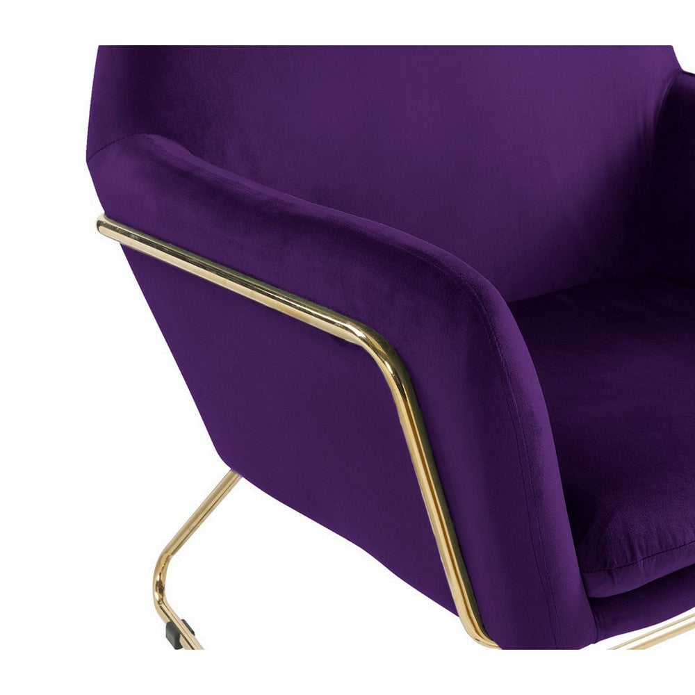 Zoey 30 Inch Modern Accent Chair with Gold Metal Frame and Purple Velvet By Casagear Home BM293184