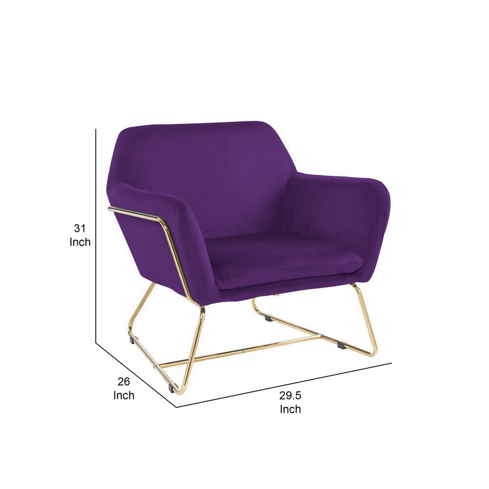 Zoey 30 Inch Modern Accent Chair with Gold Metal Frame and Purple Velvet By Casagear Home BM293184