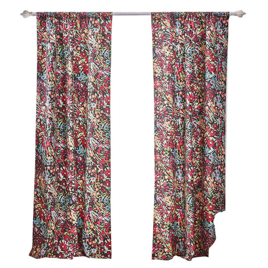 Burges 84 Inch Window Panel Curtain, Red and Pink Reed Print, Rod Pockets By Casagear Home