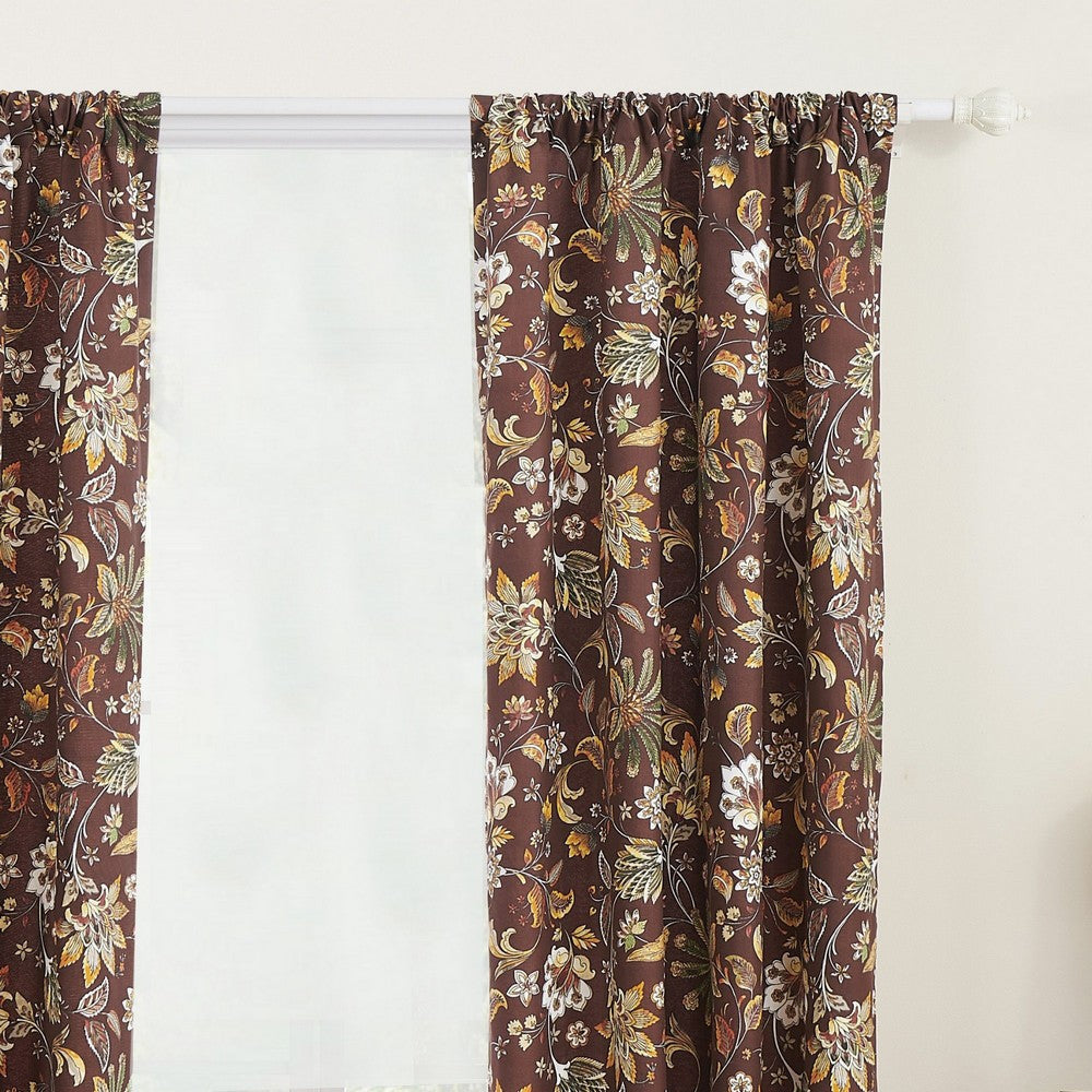 Athens 84 Inch Window Panel Curtain Brown Microfiber Polyester Jacobean By Casagear Home BM293201