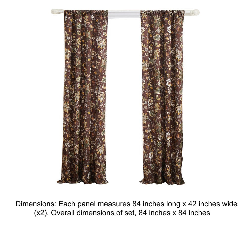 Athens 84 Inch Window Panel Curtain Brown Microfiber Polyester Jacobean By Casagear Home BM293201