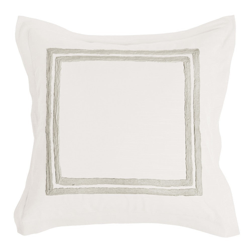 Lenz 26 Inch Cotton Euro Pillow Sham with Hand Stitched Embroidery, Ivory By Casagear Home