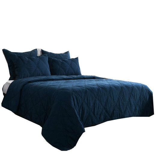 Hara Hand Quilted Flax Linen Quilt, Queen, Polyester Fill, Midnight Blue By Casagear Home