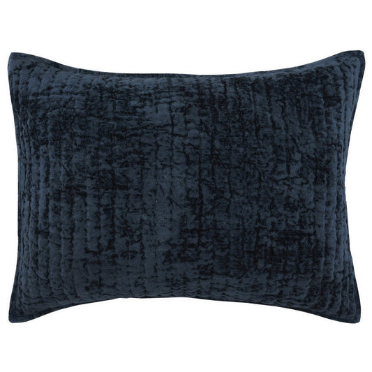 Lipa 20 x 26 Hand Stitched Standard Pillow Sham, Rayon Velvet, Quilted Blue By Casagear Home