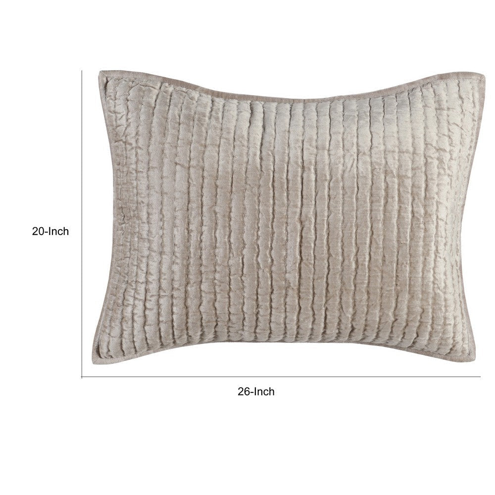 Lipa 20 x 26 Hand Stitched Standard Pillow Sham Velvet Quilted Beige By Casagear Home BM293232