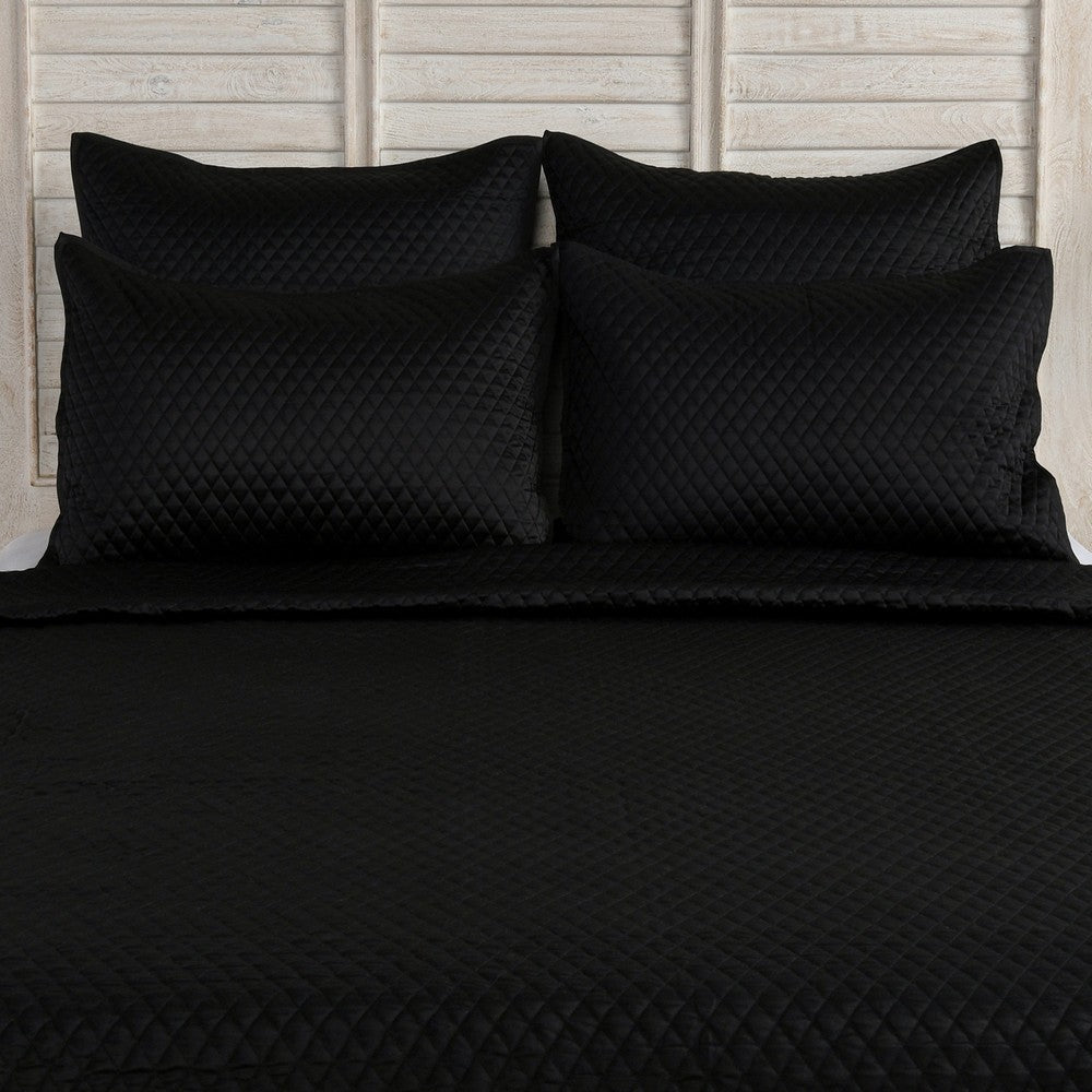 Kahn 26 Inch Hand Stitched Soft Sateen Euro Pillow Sham Cotton Fill Black By Casagear Home BM293235