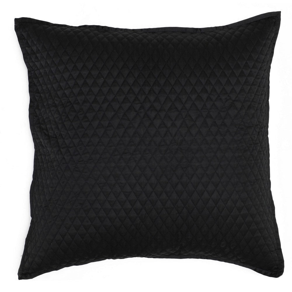 Kahn 26 Inch Hand Stitched Soft Sateen Euro Pillow Sham, Cotton Fill Black By Casagear Home