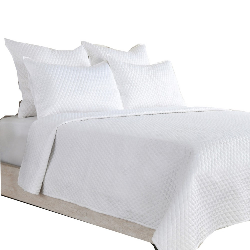 Kahn Hand Stitched Sateen King Quilt, Cotton Fill, Mitered Corners, White By Casagear Home