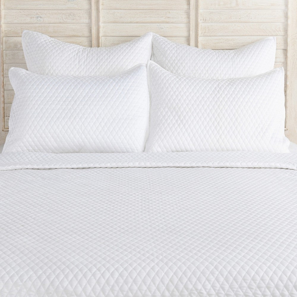 Kahn Hand Stitched Sateen Queen Quilt Cotton Fill Mitered Corners White By Casagear Home BM293237