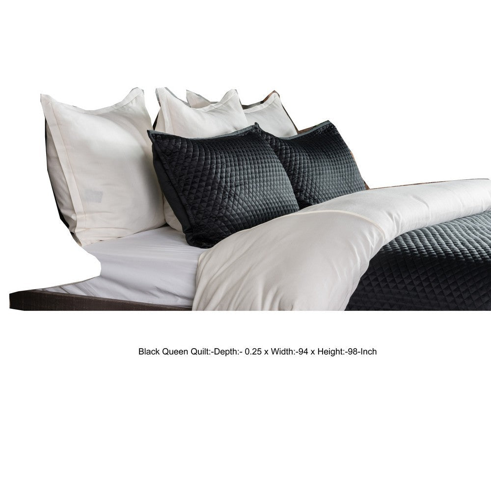 Kahn Hand Stitched Soft Sateen Queen Quilt with Cotton Fill Matte Black By Casagear Home BM293249