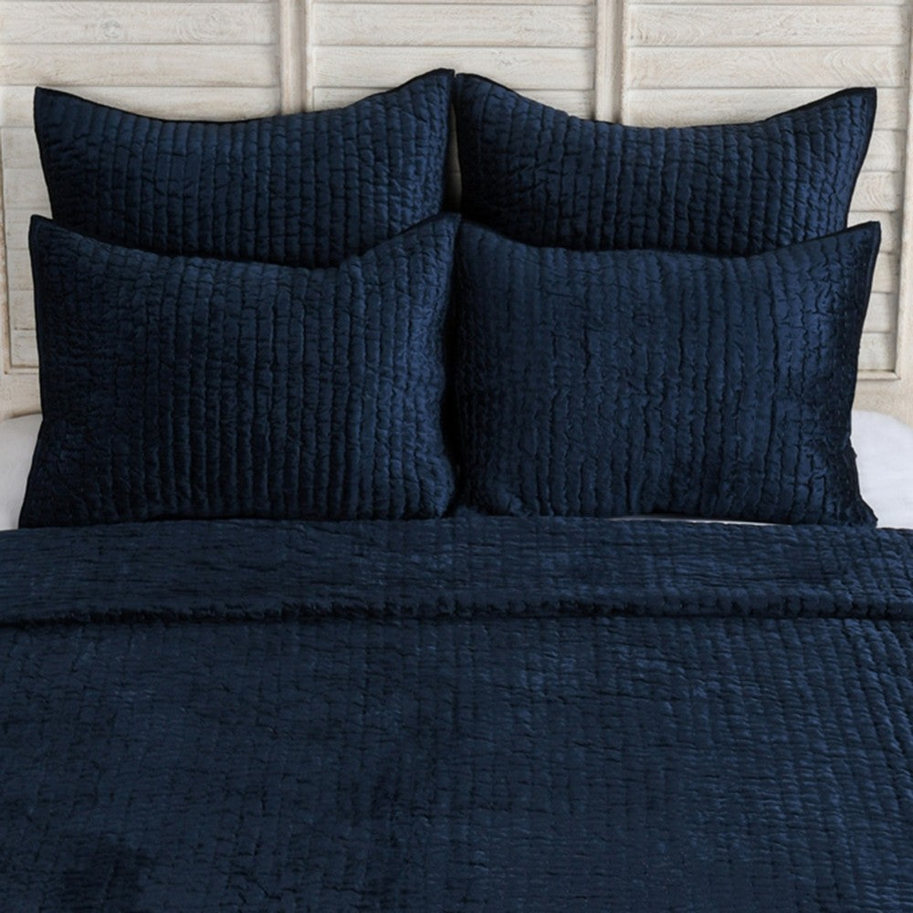 Lipa 26 Inch Square Hand Stitched Euro Pillow Sham Rayon Velvet Ocean Blue By Casagear Home BM293284