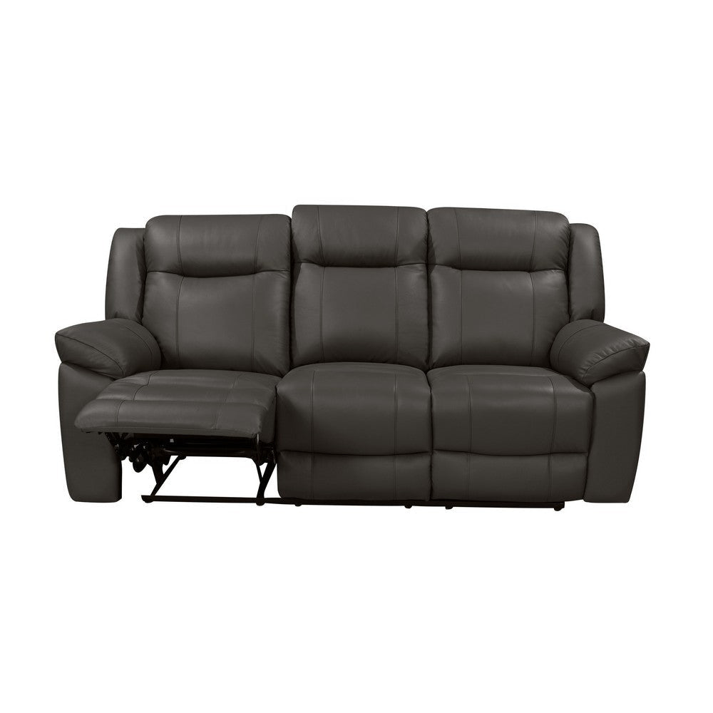 Tio 80 Inch Sofa Gray Real Leather Manual Recliner Back Pocket Coils By Casagear Home BM293324