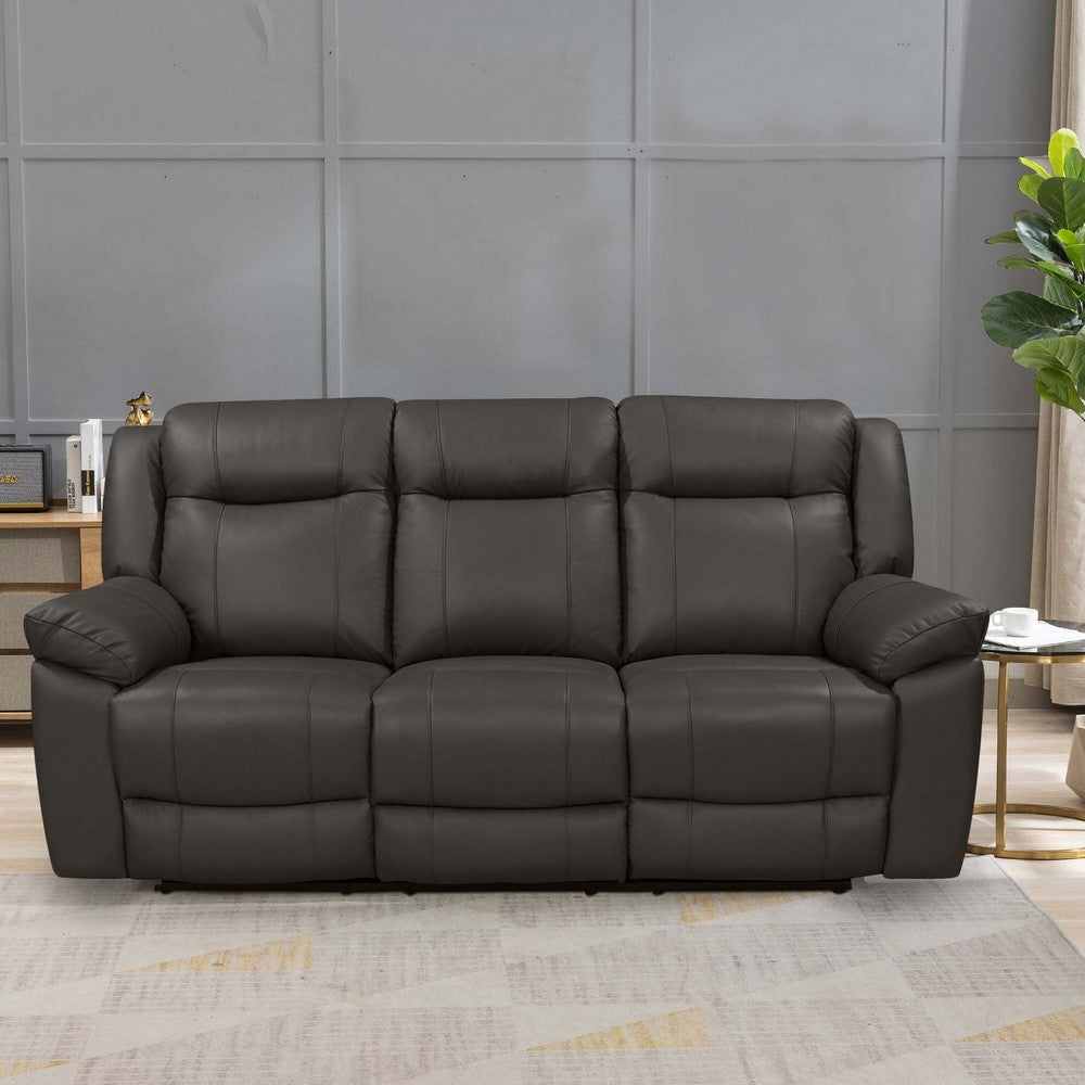 Tio 80 Inch Sofa Gray Real Leather Manual Recliner Back Pocket Coils By Casagear Home BM293324