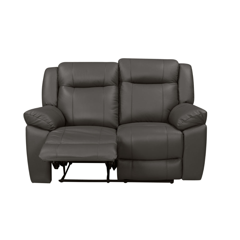 Tio 60 Inch Loveseat Gray Real Leather Manual Recliner Pocket Coils By Casagear Home BM293327