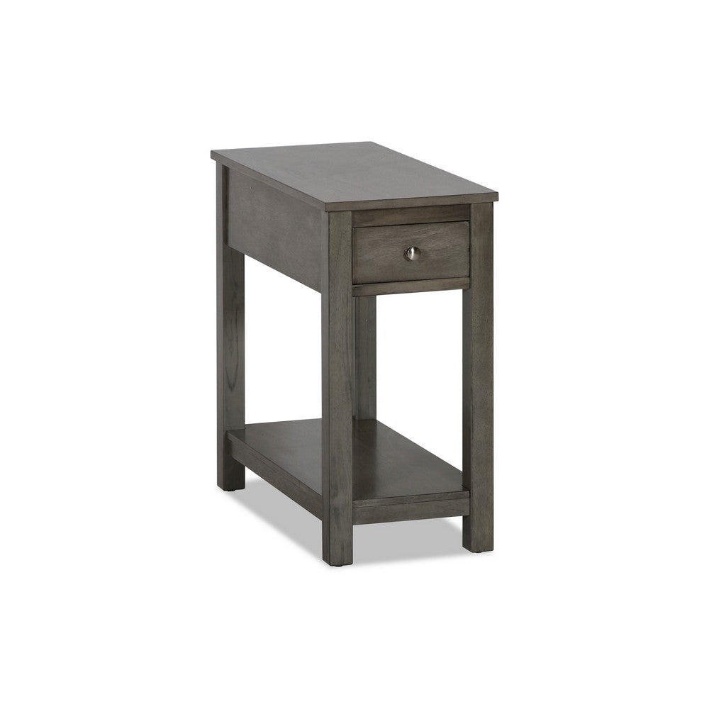 Nili 24 Inch Side End Table, Warm Gray Finish, Single Drawer and Shelf By Casagear Home