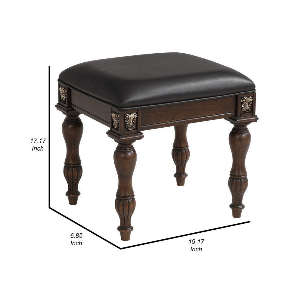 Mady 19 Inch Upholstered Vanity Stool Ornate Trim Deep Espresso Brown By Casagear Home BM293337