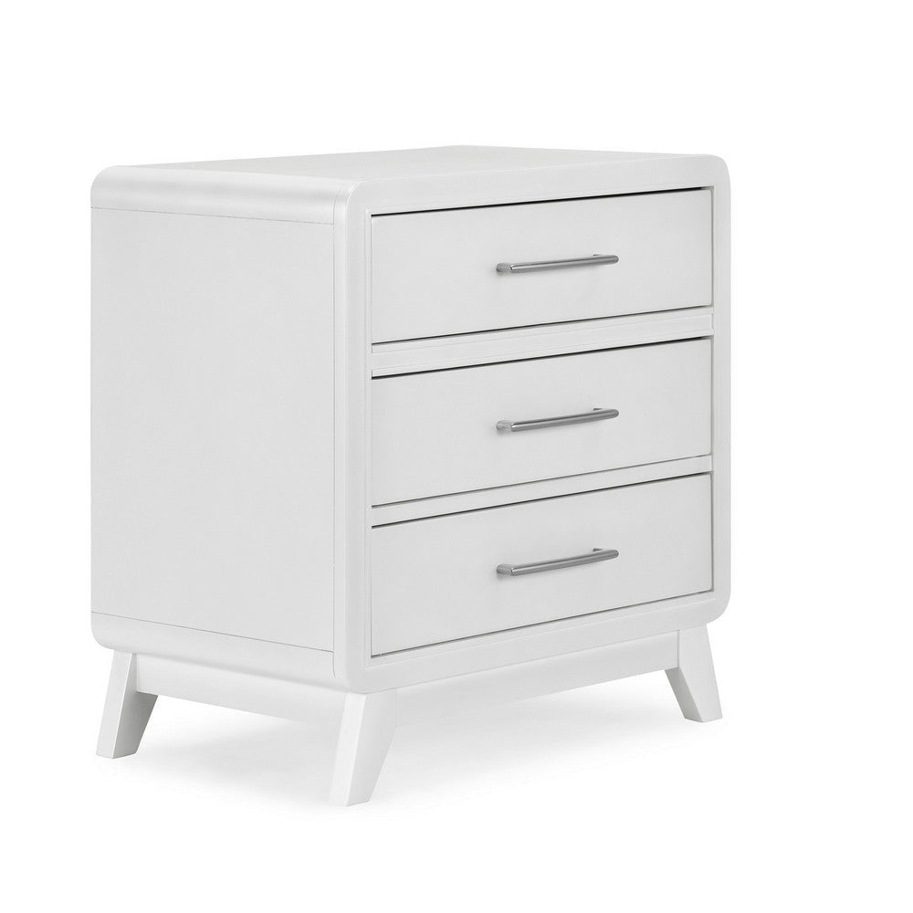 Peri 29 Inch Nightstand, 3 Drawers, Classic Crisp White, Solid Wood Frame By Casagear Home