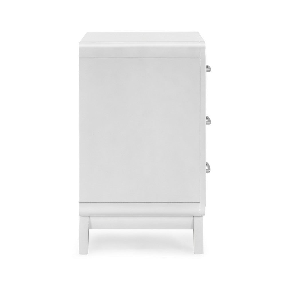 Peri 29 Inch Nightstand 3 Drawers Classic Crisp White Solid Wood Frame By Casagear Home BM293338