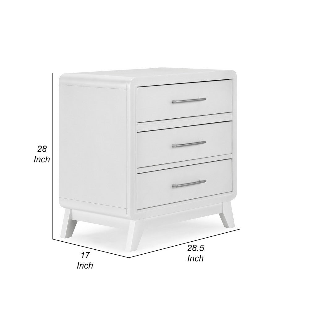 Peri 29 Inch Nightstand 3 Drawers Classic Crisp White Solid Wood Frame By Casagear Home BM293338