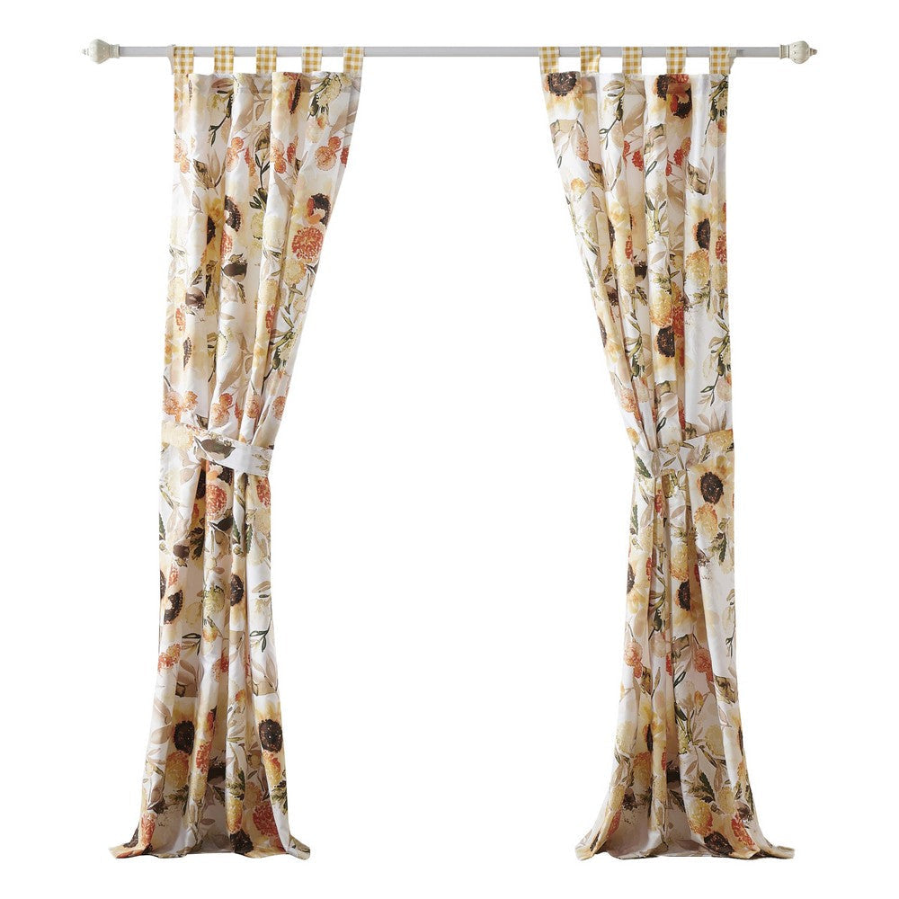 Kelsa Set of 2 Panel Curtains with Watercolor Sunflowers Ruffled Gold By Casagear Home BM293430