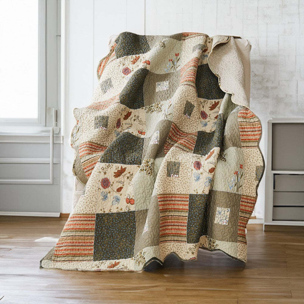 50 x 60 Cotton Quilted Throw Blanket with Fill Wild Flowers Multicolor By Casagear Home BM293434