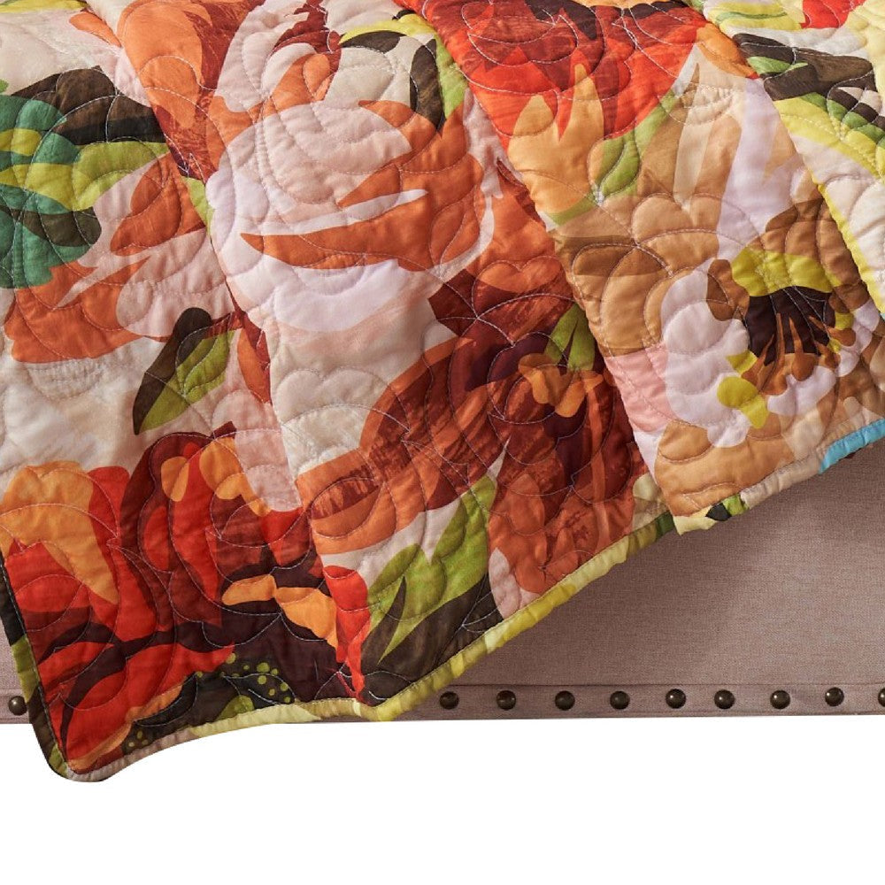 Dahl 50 x 60 Quilted Floral Throw Blanket with Polyester Fill Multicolor By Casagear Home BM293435