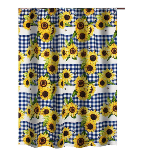 Oslo 72 Inch Shower Curtain, Yellow Sunflower Plaid Print, Button Holes By Casagear Home