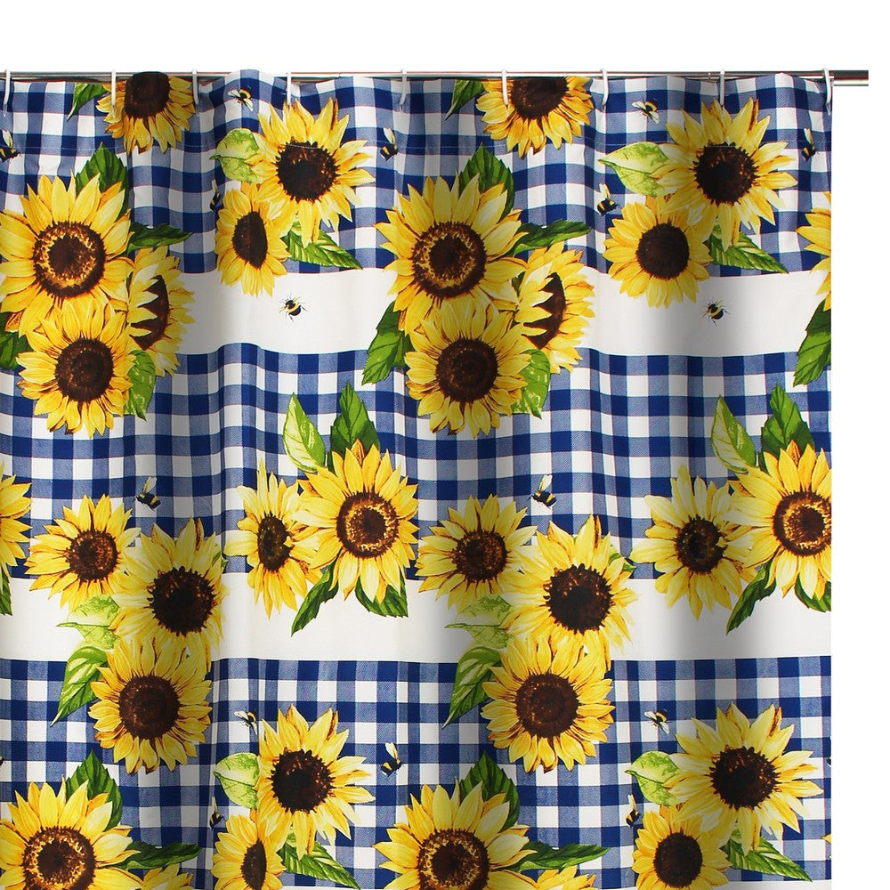 Oslo 72 Inch Shower Curtain Yellow Sunflower Plaid Print Button Holes By Casagear Home BM293442