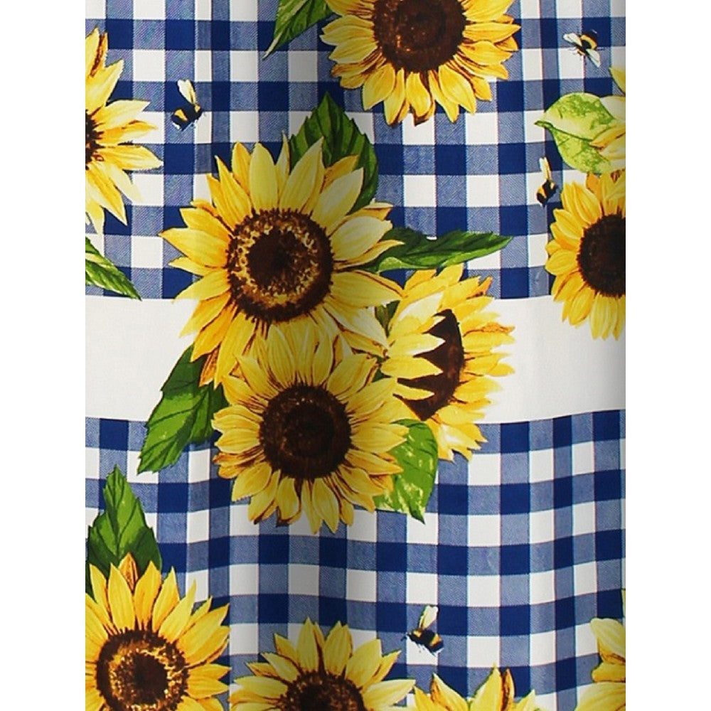 Oslo 72 Inch Shower Curtain Yellow Sunflower Plaid Print Button Holes By Casagear Home BM293442