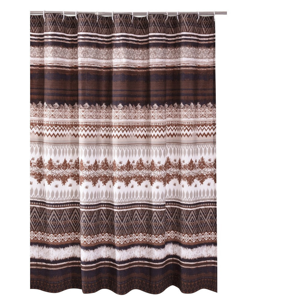 Roca 72 Inch Shower Curtain, Coffee Brown Striped Printing, Button Holes By Casagear Home