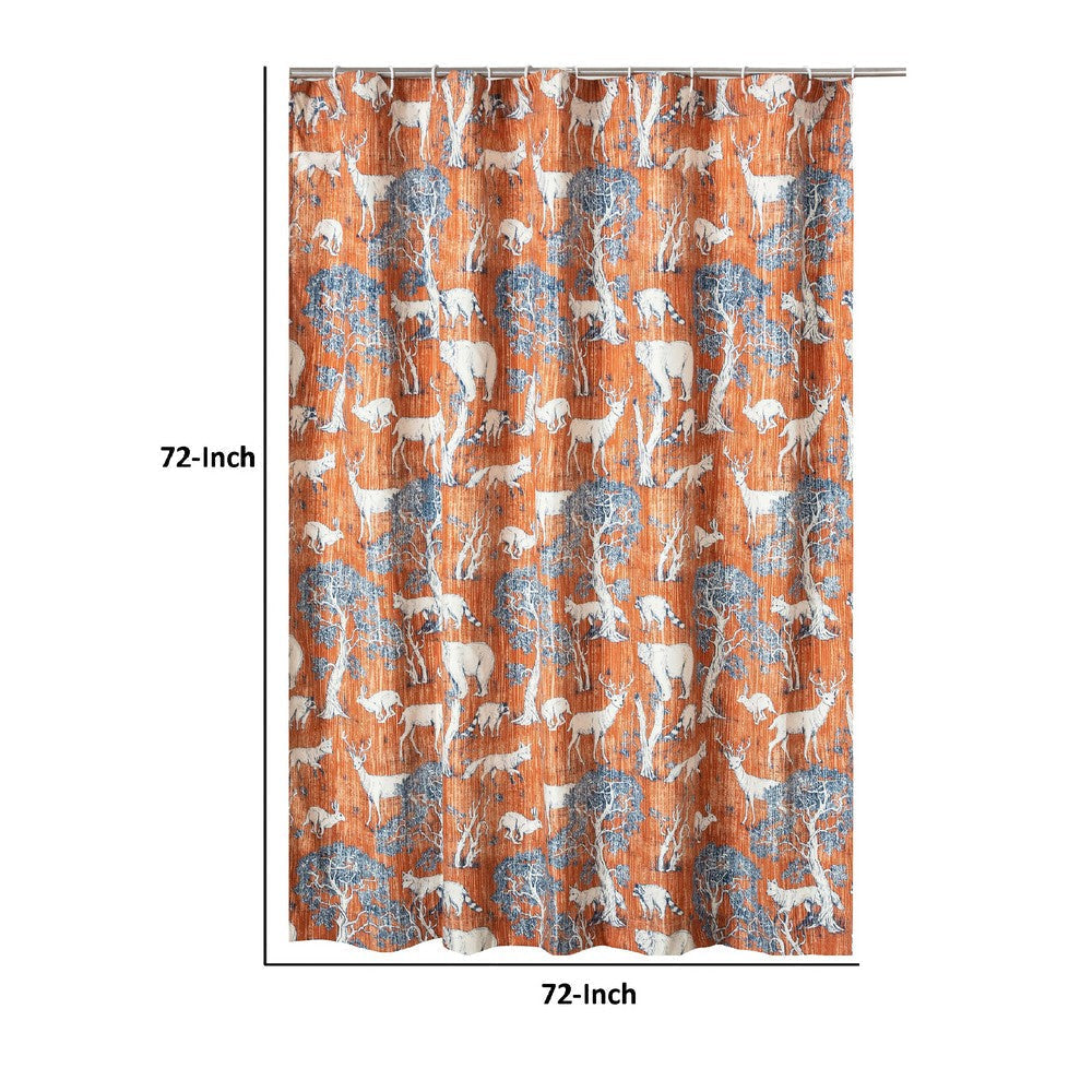 Gin 72 Inch Shower Curtain Fun Deer and Bears Print Orange Microfiber By Casagear Home BM293452