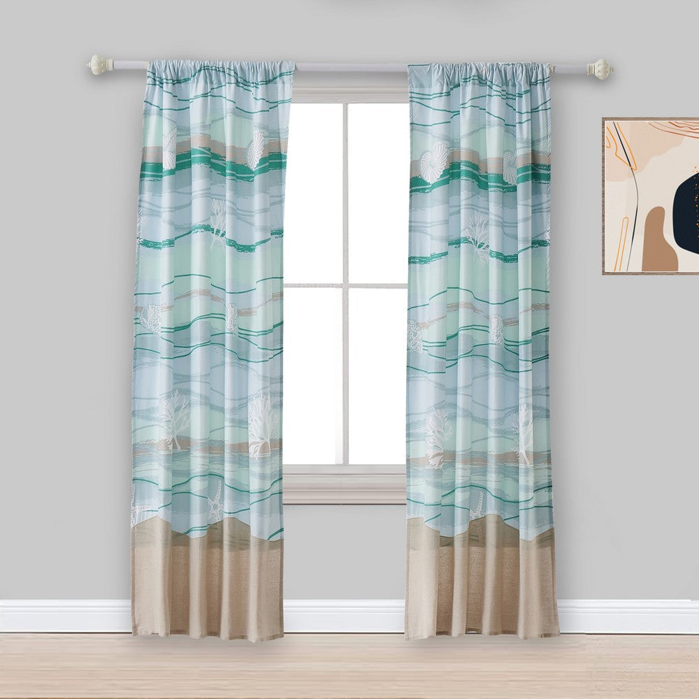 Vira 63 Inch Window Curtains Ocean Waves and Sand Print Rod Pockets By Casagear Home BM293458