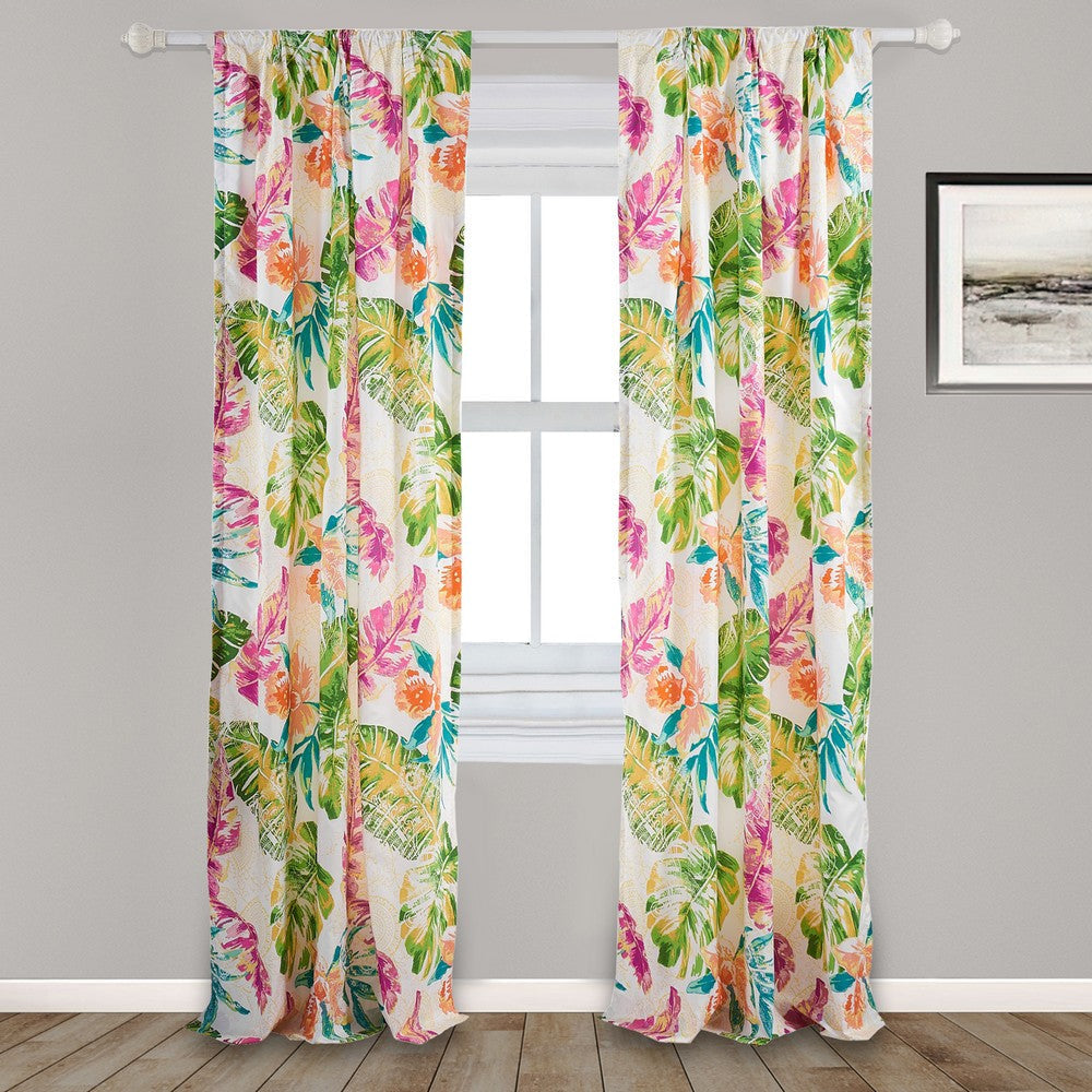 Porto 84 Inch Panel Window Curtains Tropical Palm Leaves Green and Blue By Casagear Home BM293462