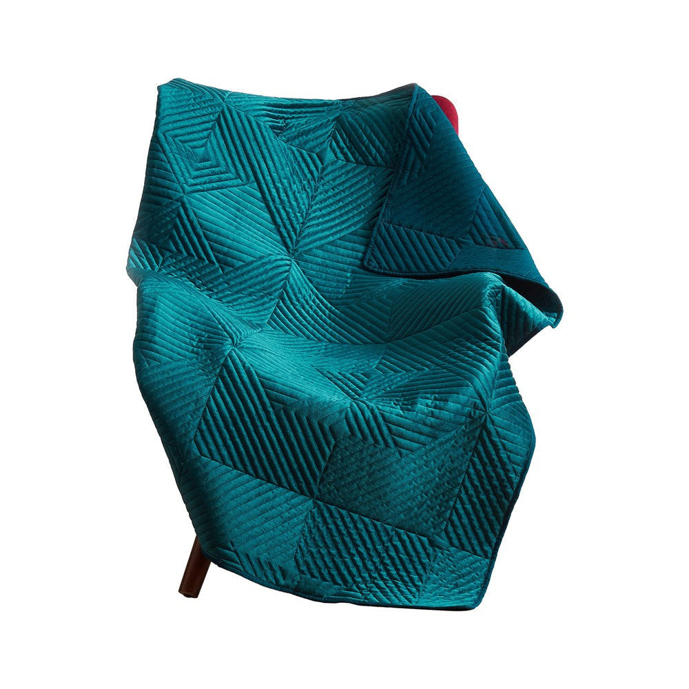 Ahab 60 x 50 Quilted Throw Blanket, Polyester Filling, Teal Dutch Velvet By Casagear Home