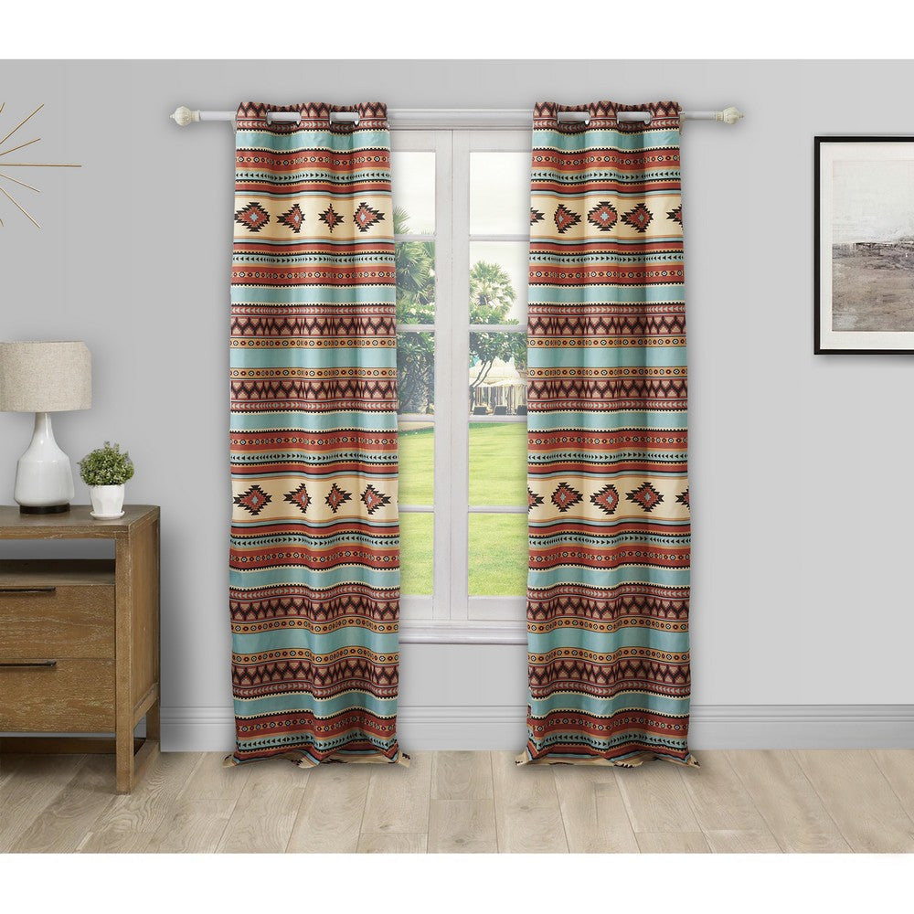 Tagus 84 Inch Window Curtains Southwest Motifs Grommets Microfiber By Casagear Home BM293466