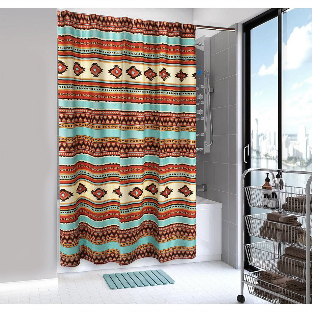 Tagus 72 Inch Shower Curtain Natural Southwest Patterns Button Holes By Casagear Home BM293469