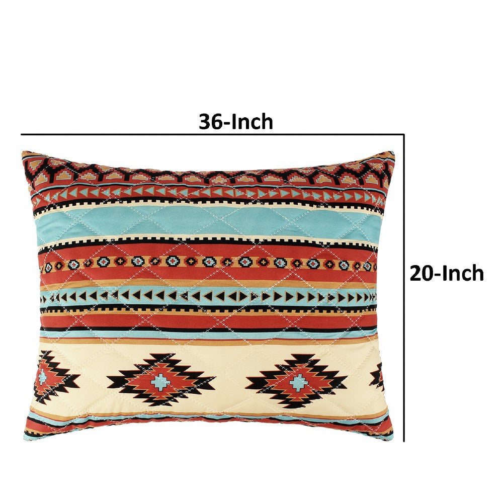 Tagus 36 Inch King Pillow Sham Natural Southwest Patterns Side Zippers By Casagear Home BM293470