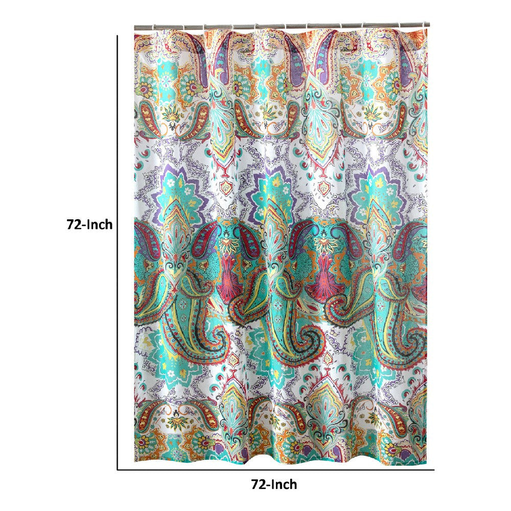 Vana 72 Inch Shower Curtain Microfiber Fabric Blue and Red Paisleys Print By Casagear Home BM293471