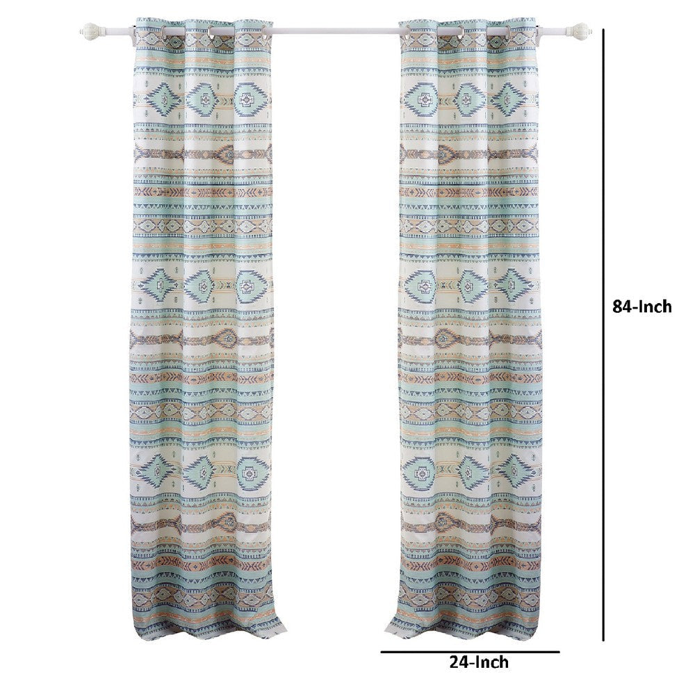 Kiev 84 Inch Window Curtains Microfiber Blue Southwest Design Grommets By Casagear Home BM293473