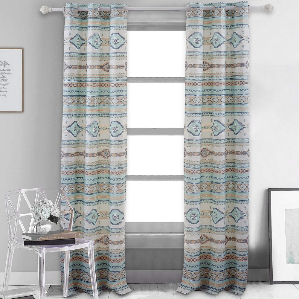 Kiev 84 Inch Window Curtains Microfiber Blue Southwest Design Grommets By Casagear Home BM293473