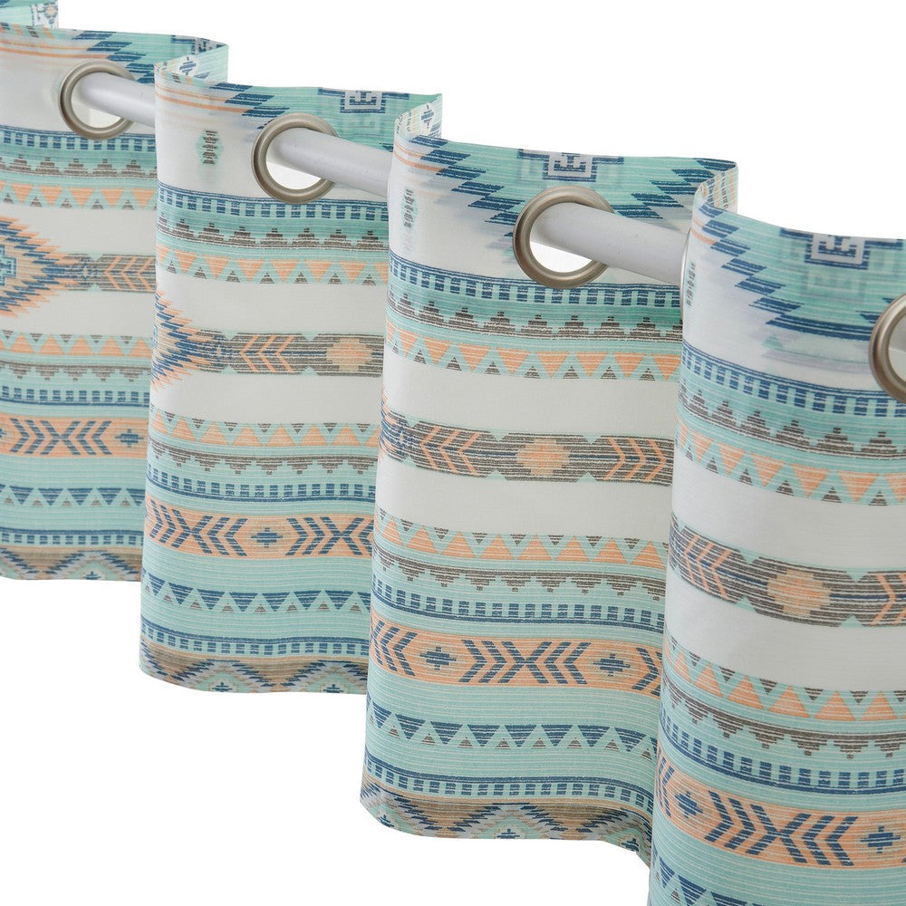 Kiev 84 Inch Window Valance Microfiber Blue Southwest Design Grommets By Casagear Home BM293474