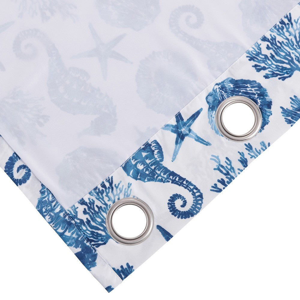 Riga 84 Inch Window Curtains Blue Seashells Print Microfiber Rod Pockets By Casagear Home BM293484