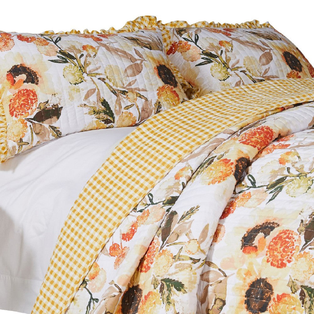 Kelsa 2 Piece Twin Quilt Set with Pillow Sham Cotton Ruffled Border Gold By Casagear Home BM293498