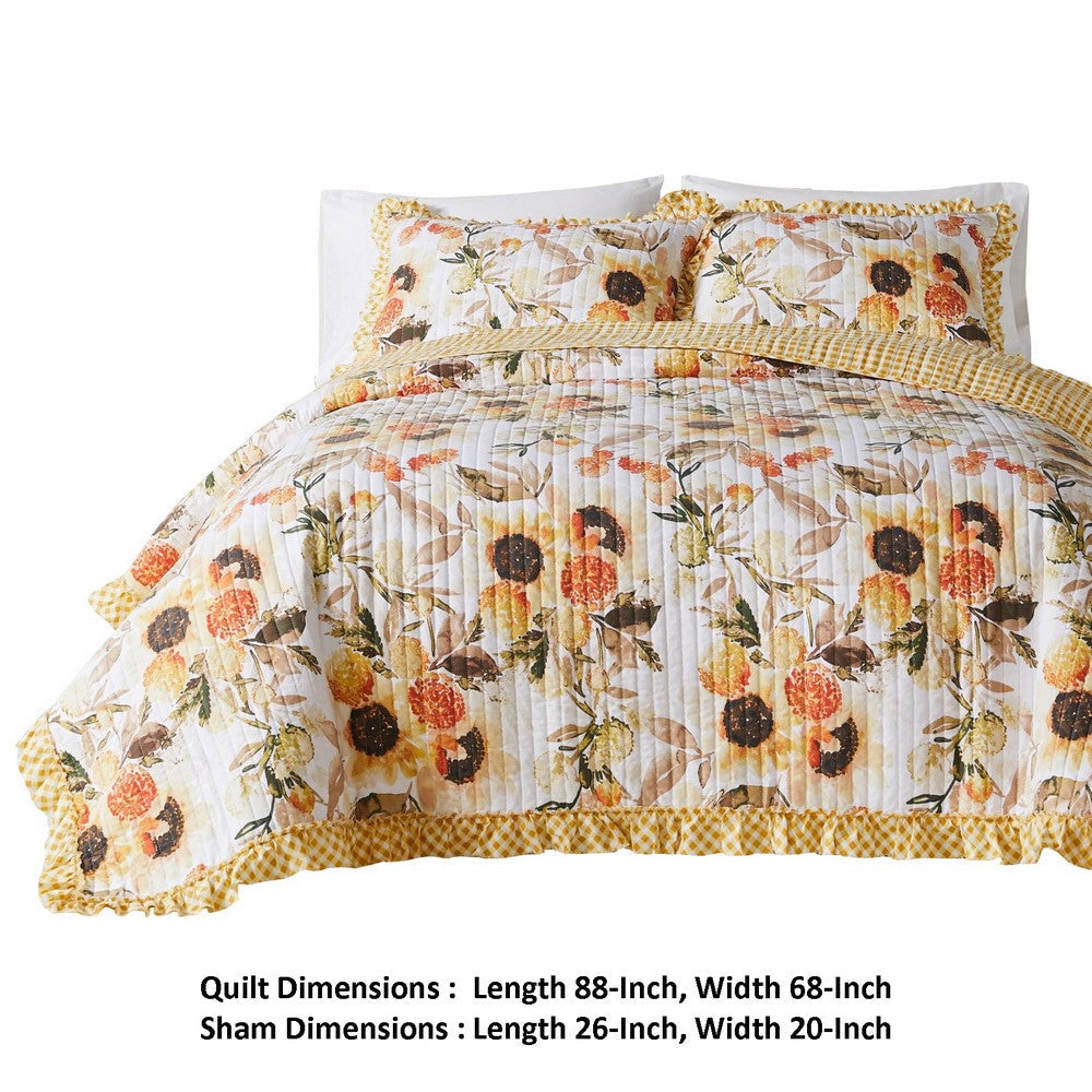 Kelsa 2 Piece Twin Quilt Set with Pillow Sham Cotton Ruffled Border Gold By Casagear Home BM293498